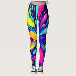 Leggings Neon Paint Explosion on Dark Canvas
