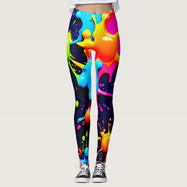 Leggings Neon Paint Splatter Resumen Arte (Anverso)