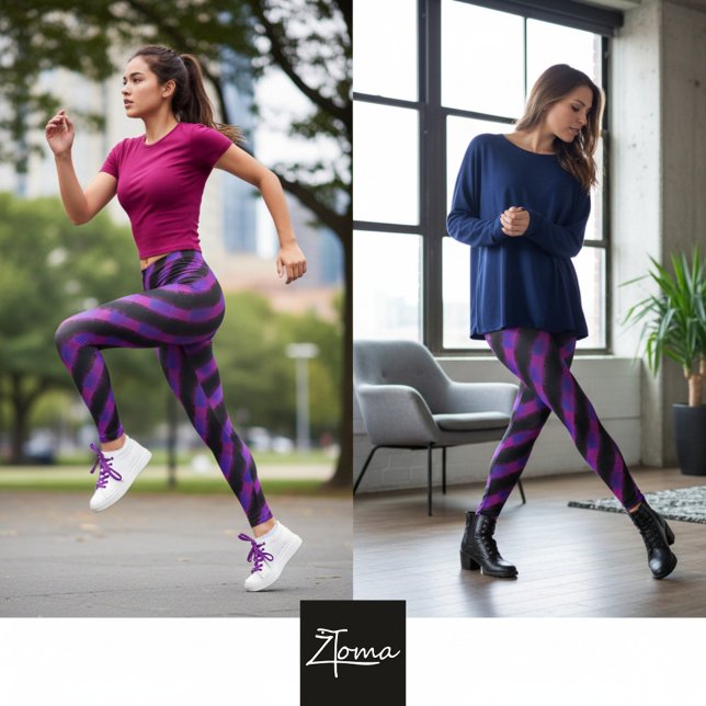Leggings Neon Pink Purple Glitch Diagonal Stripe (Subido por el creador)