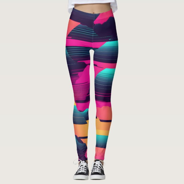 Leggings Neon Pyramids | Onda sintética divertida (Anverso)