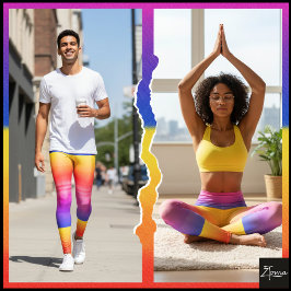 Leggings Neon Rainbow Plaid Gradient Block Print