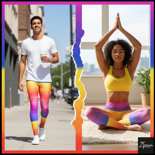 Leggings Neon Rainbow Plaid Gradient Block Print (Subido por el creador)