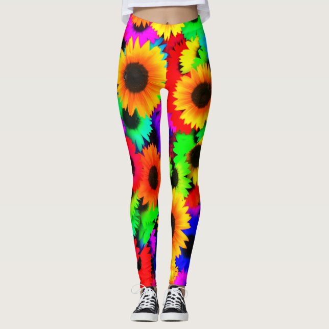 Leggings Neon Sunflowers Hippy de 1960 (Anverso)