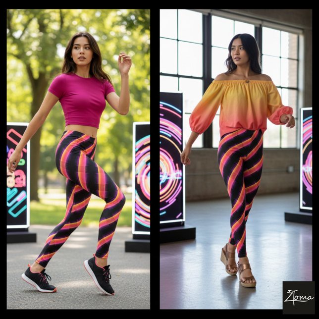 Leggings Neon Sunset Glitch Cyber Diagonal Stripe (Subido por el creador)