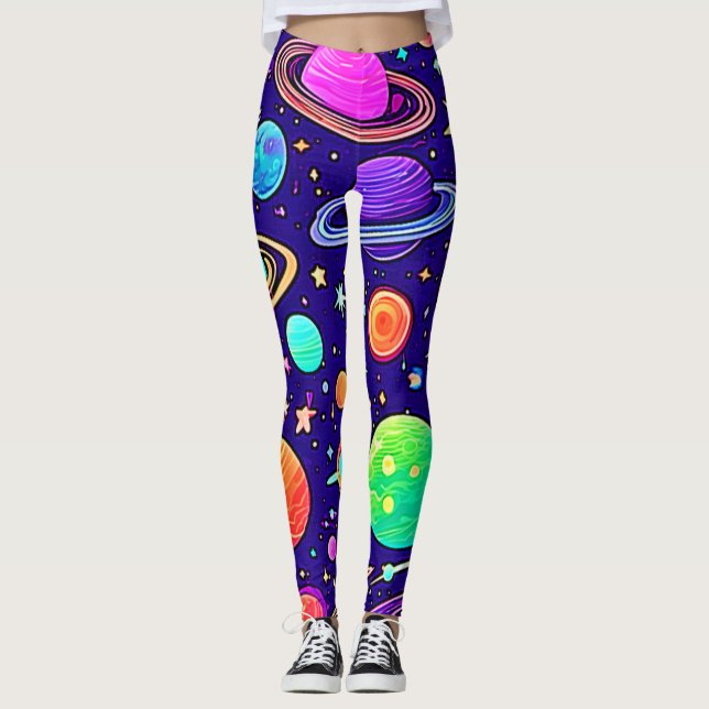 Leggings Neones de flores: planetas y estrellas (Anverso)