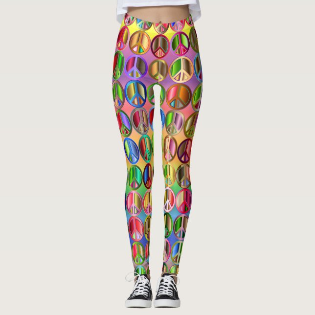 Leggings Neónes totales de las polainas del signo de la paz (Anverso)
