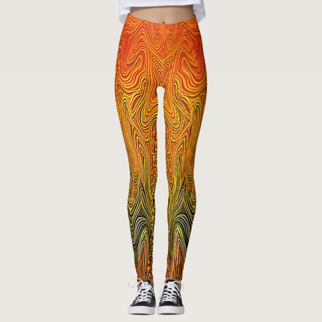 Leggings "Neural Firestorm" Resumen Naranja amarillo (Anverso)
