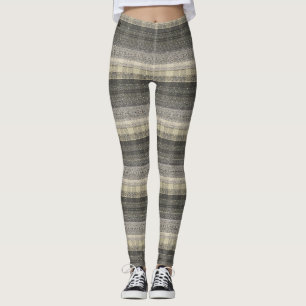 Leggings Neutral Tan Beige Patrón Geométrico Gris Plaid