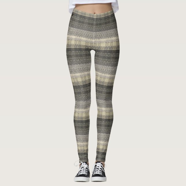 Leggings Neutral Tan Beige Patrón Geométrico Gris Plaid (Anverso)