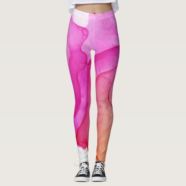 Leggings Nieve en la nube de tinta Resumen Peach caliente d (Anverso)
