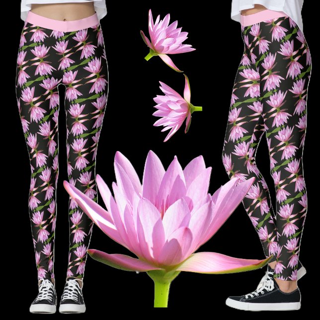 Leggings Nieves de agua rosada con negro y verde - Floral (Subido por el creador)