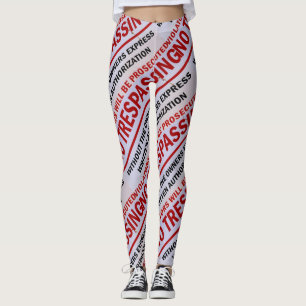 Leggings ningún signo de invasión rojo en blanco
