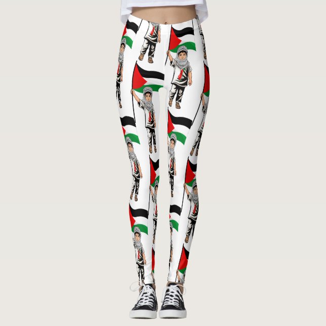 Leggings Niño con bandera palestina de Keffiyeh (Anverso)