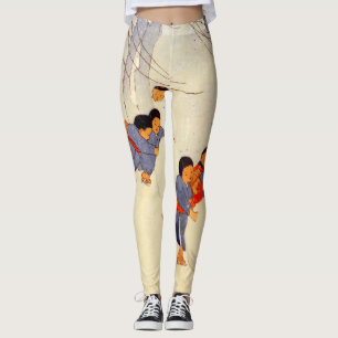 Leggings Niños japoneses jugando en las piernas impresas de