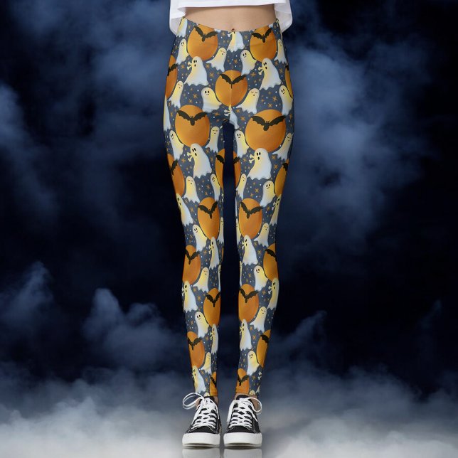 Leggings No tan espeluznante naranja de fantasmas (Friendly ghost Halloween leggings )