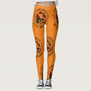 Leggings No te metas con mamá, cráneo floral de Halloween