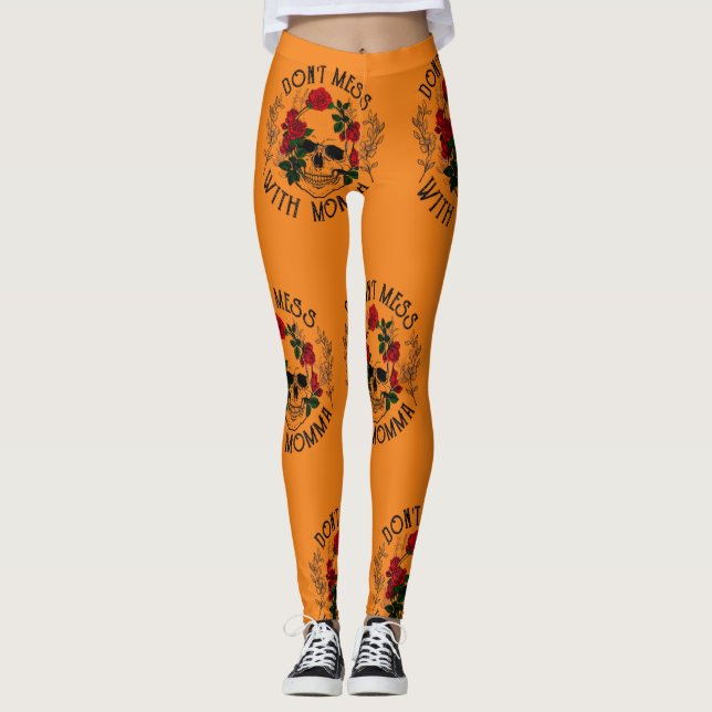 Leggings No te metas con mamá, cráneo floral de Halloween (Anverso)