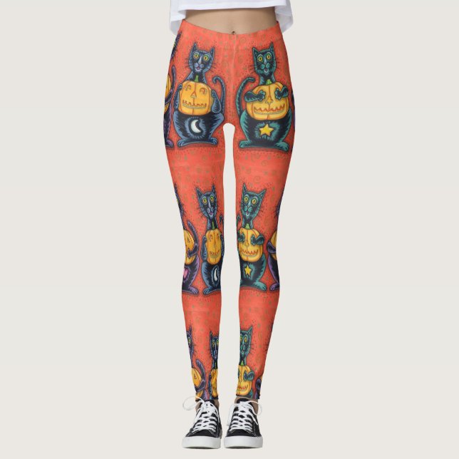 Leggings NO VER NINGÚN GATOS NEGROS MALOS, Naranja DE LEGGI (Anverso)