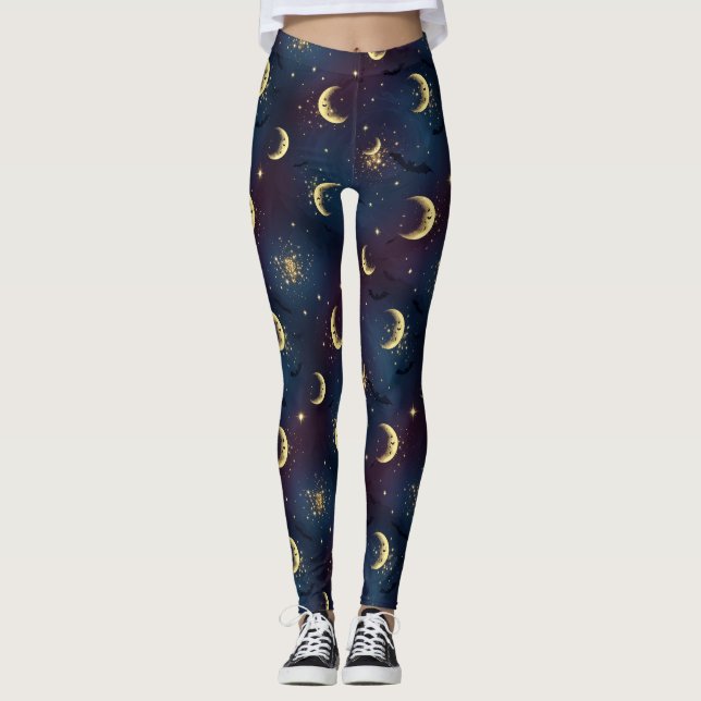 Leggings Noche Celestial de Halloween con Bokeh - Luna Míst (Anverso)