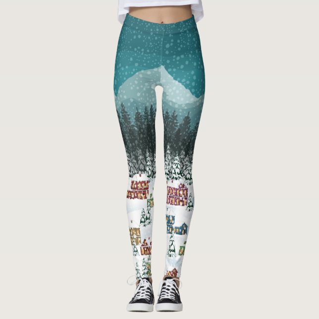 Leggings Noche de los Navidades - Paisaje de la nieve en la (Anverso)
