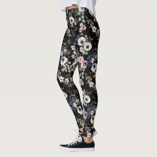 Leggings Noche en el Jardín Blanco Negro y Floral Rosa 
