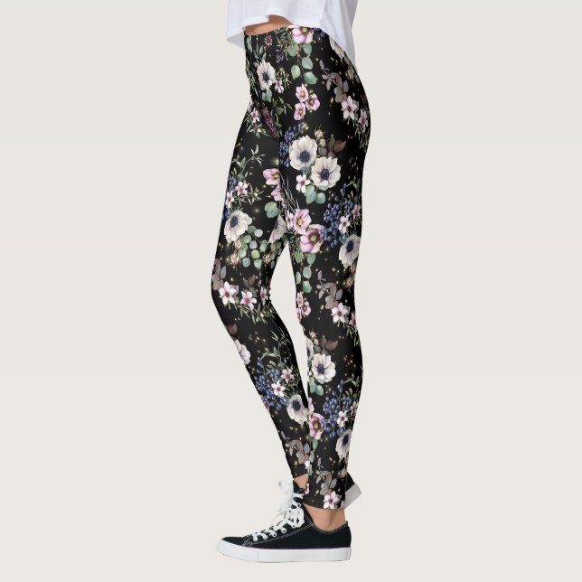 Leggings Noche en el Jardín Blanco Negro y Floral Rosa  (Izquierda)