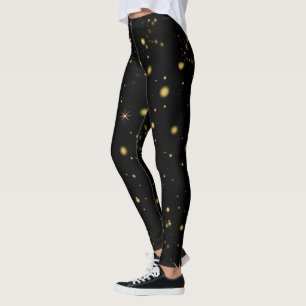 Leggings Noche negra de las estrellas amarillas doradas