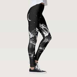 Leggings Noche Salvaje de Montaña Mística Estilo Linocut