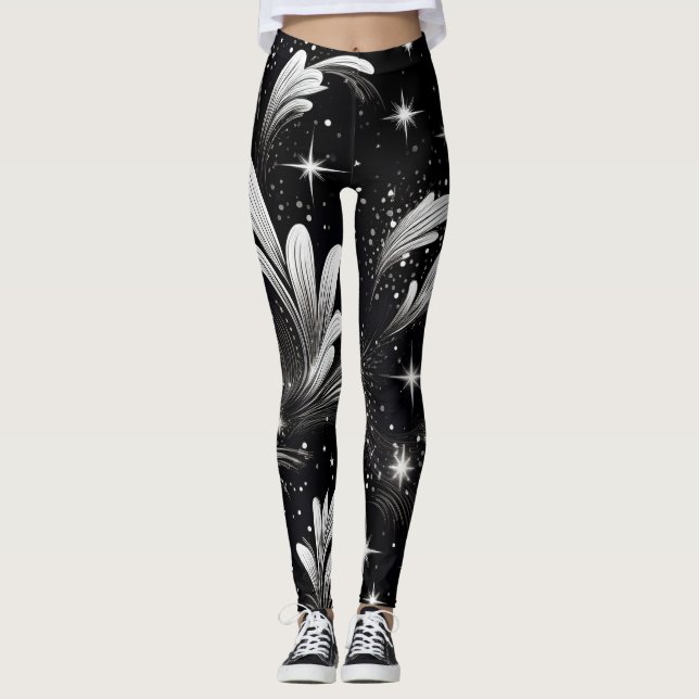 Leggings Noches estrelladas: Espuma blanca y piernas negras (Anverso)