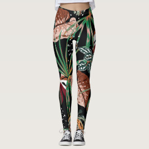 Leggings Noir tropical: Patrón de bosque exótico oscuro