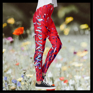 Leggings Nombre abstracto, personalizado azul blanco rojo
