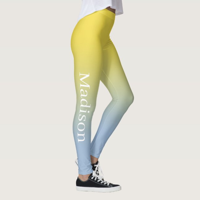 Leggings Nombre con estilo en degradado amarillo a azul cla (Derecha)