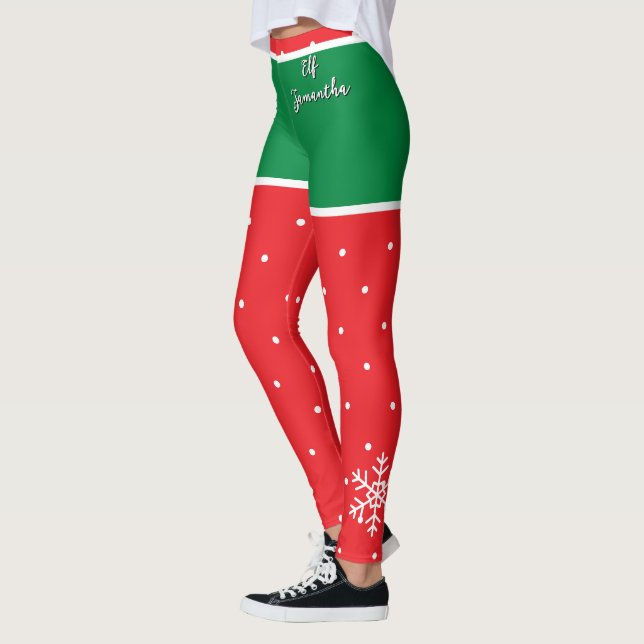 Leggings Nombre de duende de Navidad Rojo Verde  (Izquierda)