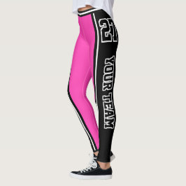 Leggings Nombre de equipo deportivo número negro rayas rosa