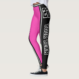 Leggings Nombre de equipo deportivo número negro rayas rosa