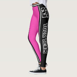 Leggings Nombre de equipo deportivo número negro rayas rosa