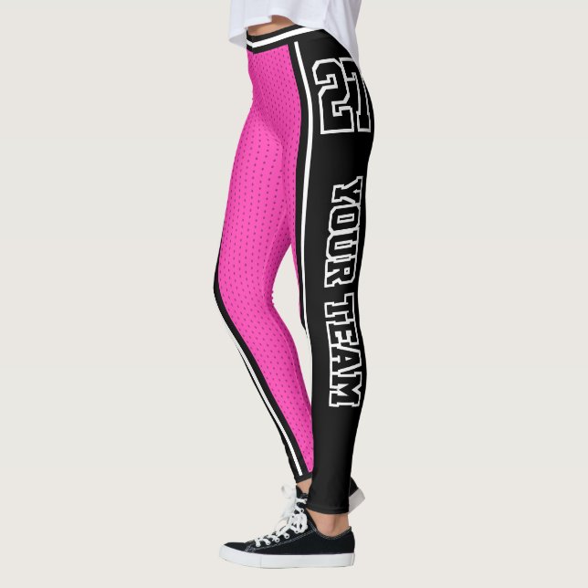 Leggings Nombre de equipo deportivo número negro rayas rosa (Izquierda)