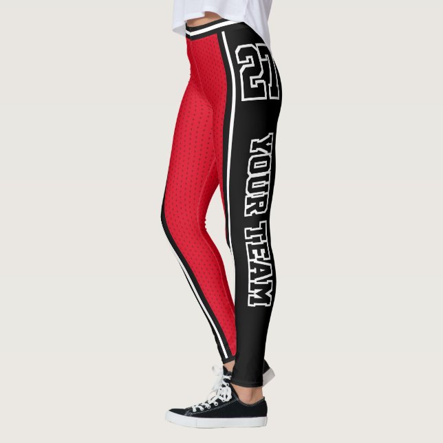Leggings Nombre de equipo deportivo número negro rojo negri (Izquierda)