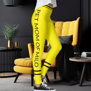 Leggings Nombre de gato de mamá mascota Amarillo Negro Raya