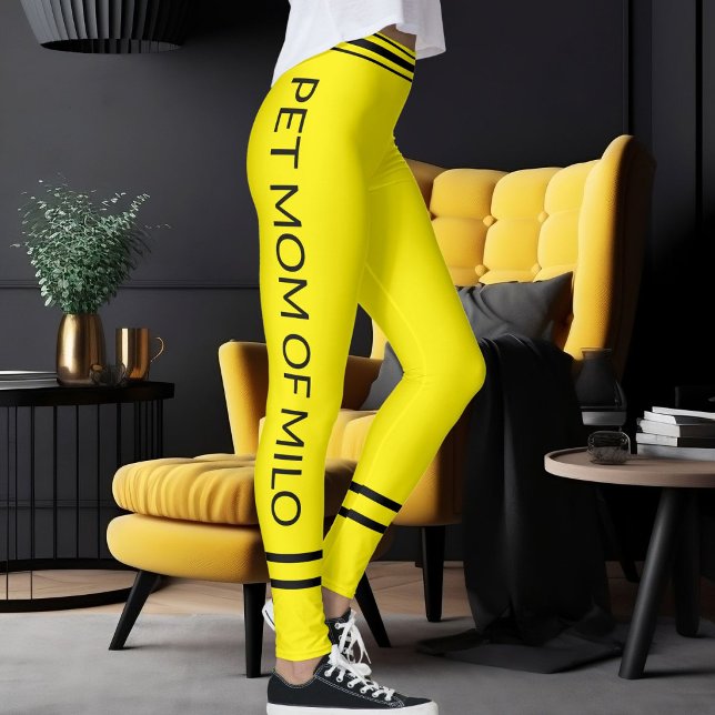 Leggings Nombre de gato de mamá mascota Amarillo Negro Raya (Subido por el creador)