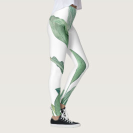 Leggings Nombre de monograma de hojas tropicales verdes