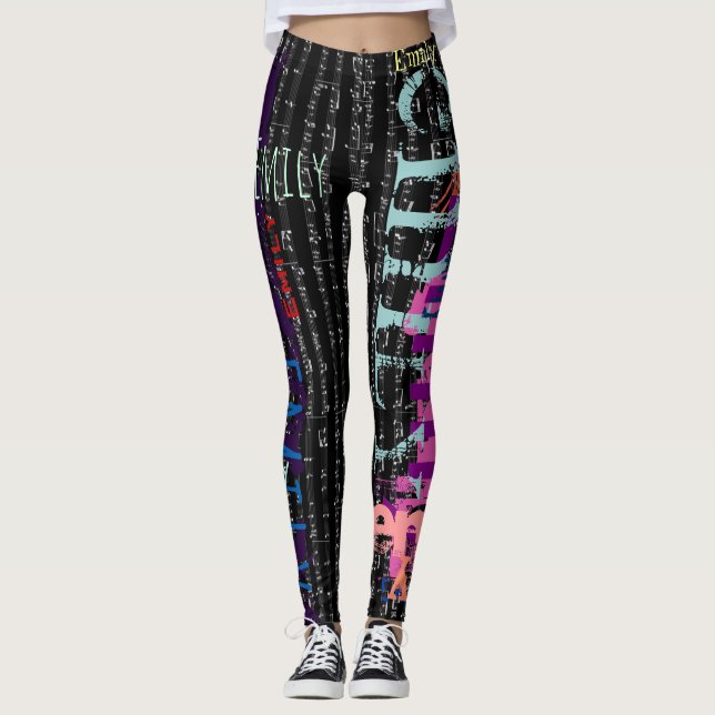 Leggings Nombre de repetición personalizado 5 letras Notas  (Anverso)