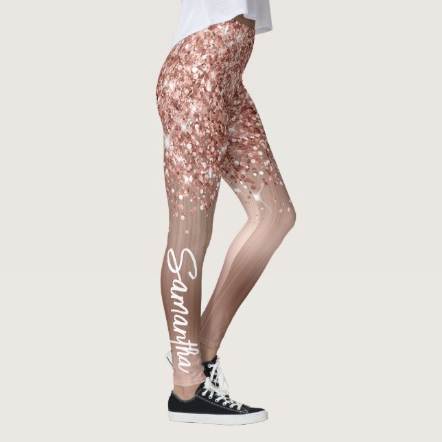 Leggings Nombre de script de pincel Glam Rose Gold Glittery (Derecha)