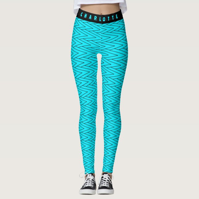 Leggings Nombre de Zigzag Neon Turquoise Deportes geométric (Anverso)