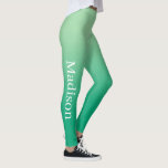 Leggings Nombre elegante en degradado verde claro a oscuro<br><div class="desc">El degradado de verde claro a verde oscuro presenta un nombre personalizado en una elegante fuente serif blanca que baja por el exterior de la pierna derecha. Personalízalo con tu nombre en la barra lateral y añade un toque moderno y colorido a tu armario. Para ver el diseño de la...</div>