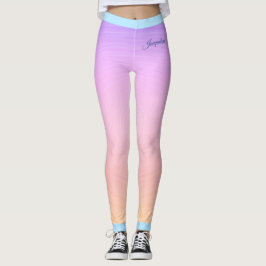 Leggings Nombre en azul sobre degradado rosa claro y Naranj