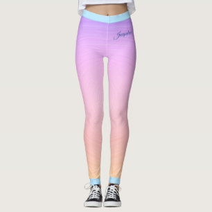 Leggings Nombre en azul sobre degradado rosa claro y Naranj