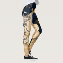Leggings Nombre en patrón floral botánico azul marino y dor