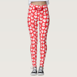 Leggings Nombre moderno de San Valentín cardíaco rojo y bla