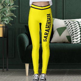 Leggings Nombre Personalizado Amarillo Rayas Negras Regalo 